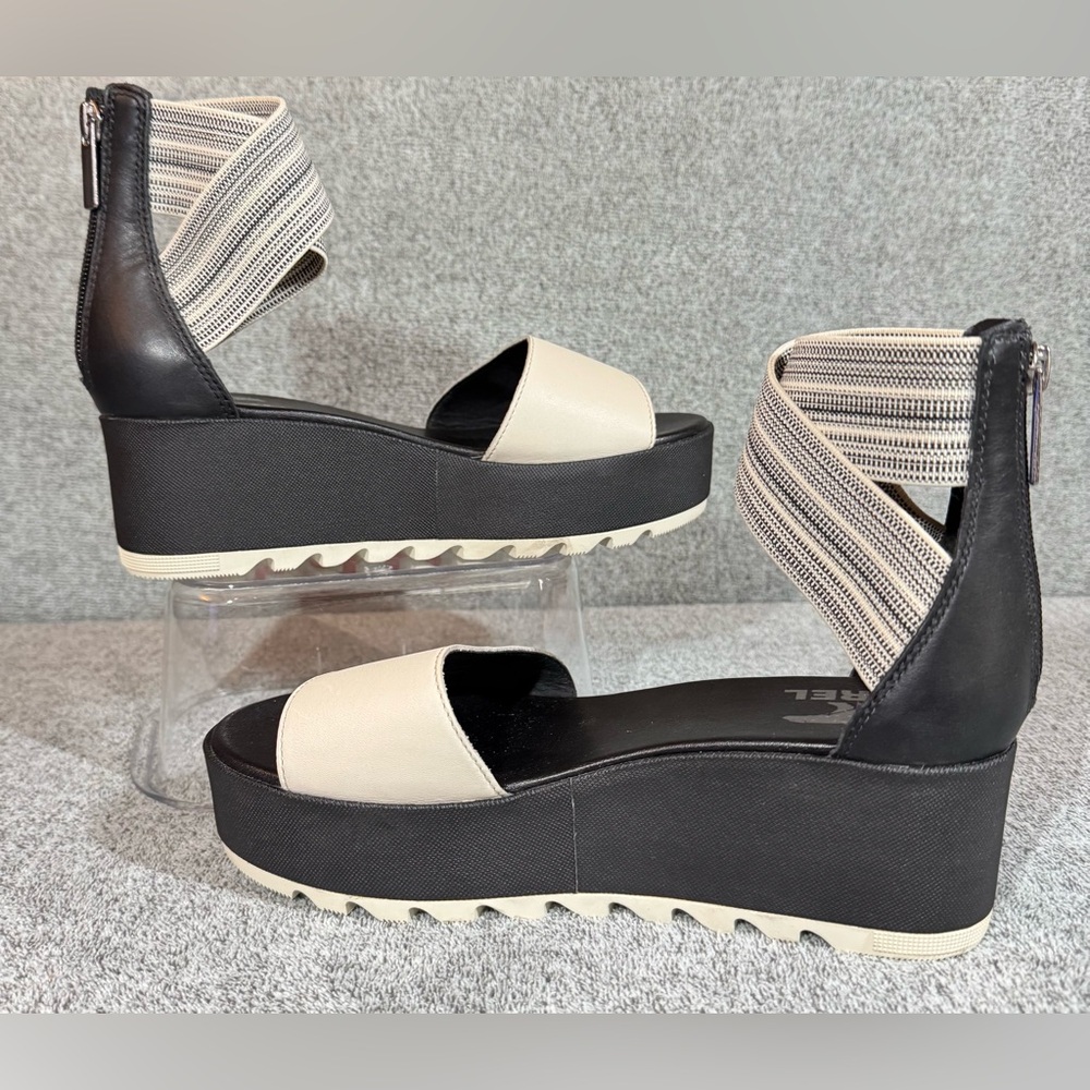 Sorel Women's Cameron Platform Ankle Strap Wedge Sandal Black White 
Size 6.5 - Picture 2 of 6
